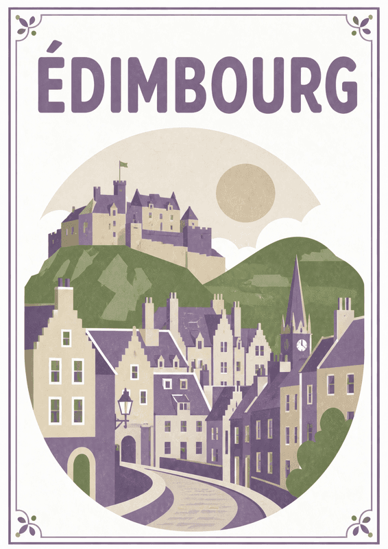 Affiche vintage Édimbourg – Poster de voyage rétro, Édimbourg, Royaume-Uni, EUROPE