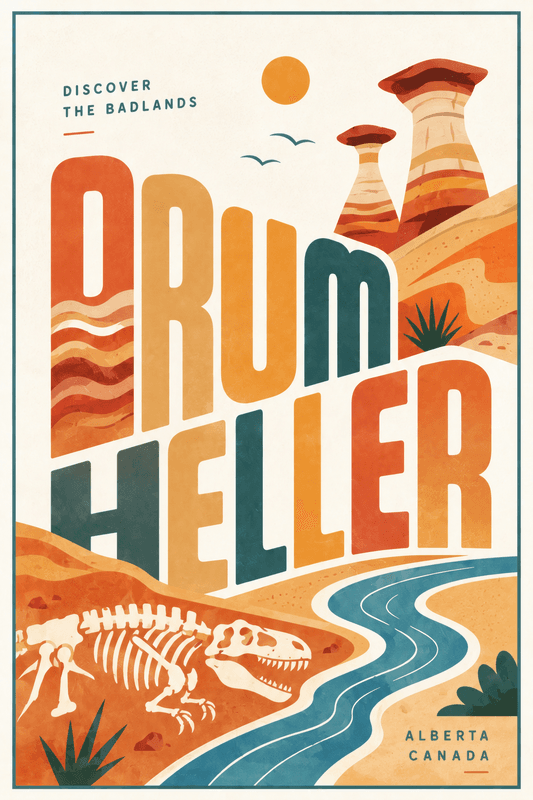 Affiche vintage Drumheller – Poster de voyage rétro, Drumheller, Canada, AMÉRIQUE DU NORD