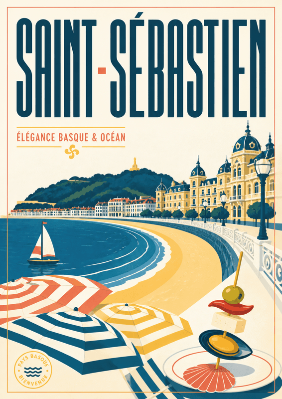 Affiche vintage Saint-Sébastien – Poster de voyage rétro, Saint-Sébastien, Espagne, EUROPE