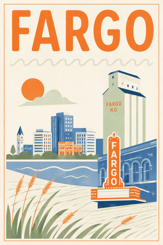 Affiche vintage Fargo – Poster de voyage rétro, Fargo, États-Unis, AMÉRIQUE DU NORD