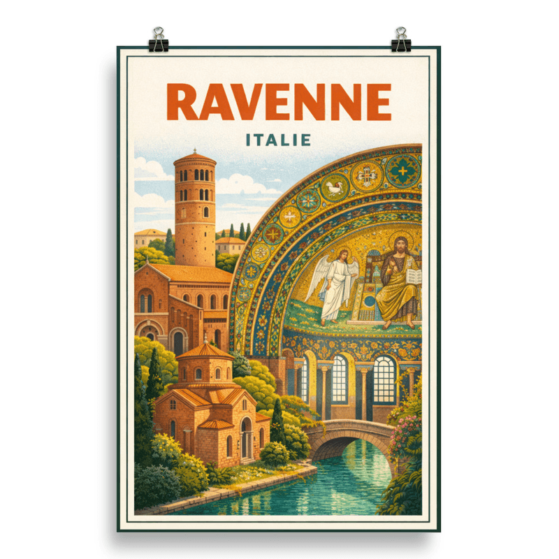 Affiche vintage Ravenne – Poster de voyage rétro, Mosaïques Byzantines, Basilique, Émilie-Romagne, Italie