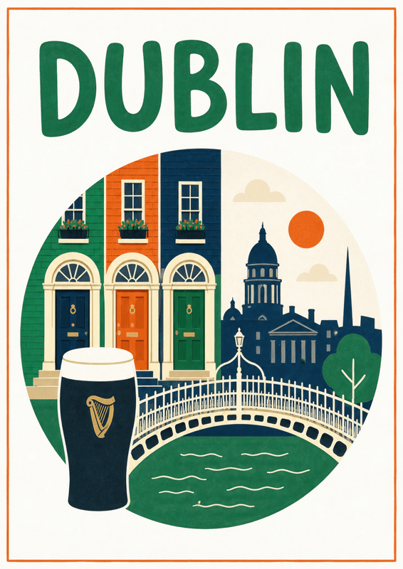 Affiche vintage Dublin – Poster de voyage rétro, Dublin, Irlande, EUROPE