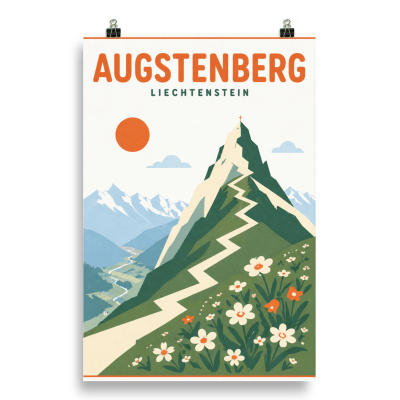 Affiche vintage Augstenberg – Poster de voyage rétro, Montagne et Sentier de Randonnée, Liechtenstein
