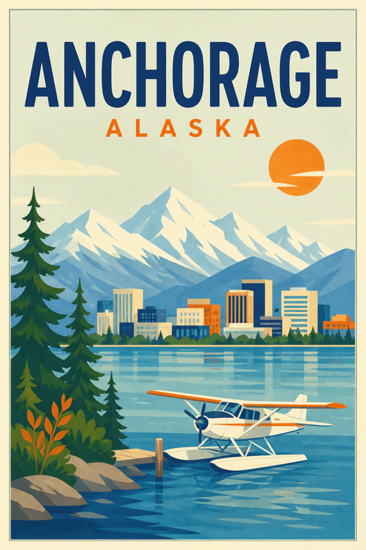 Affiche vintage Anchorage – Poster de voyage rétro, Anchorage, États-Unis, AMÉRIQUE DU NORD