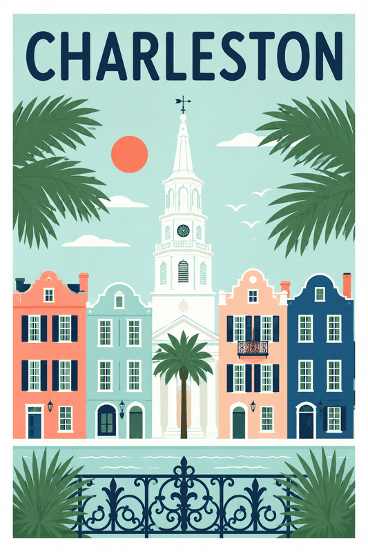 Affiche vintage Charleston – Poster de voyage rétro, Charleston, États-Unis, AMÉRIQUE DU NORD