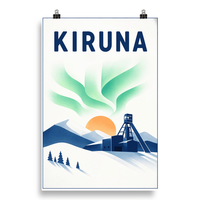 Affiche vintage Kiruna – Poster de voyage rétro, mine de fer, SUEDE