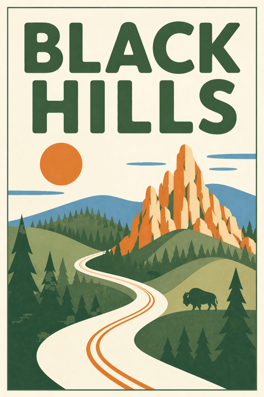 Affiche vintage Black Hills – Poster de voyage rétro, Black Hills, États-Unis, AMÉRIQUE DU NORD
