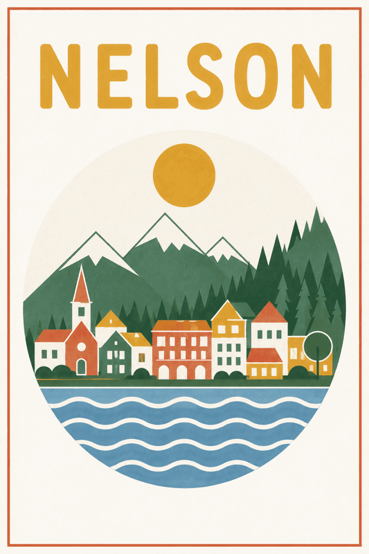 Affiche vintage Nelson – Poster de voyage rétro, Nelson, Canada, AMÉRIQUE DU NORD