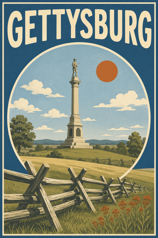 Affiche vintage Gettysburg – Poster de voyage rétro, Gettysburg, États-Unis, AMÉRIQUE DU NORD