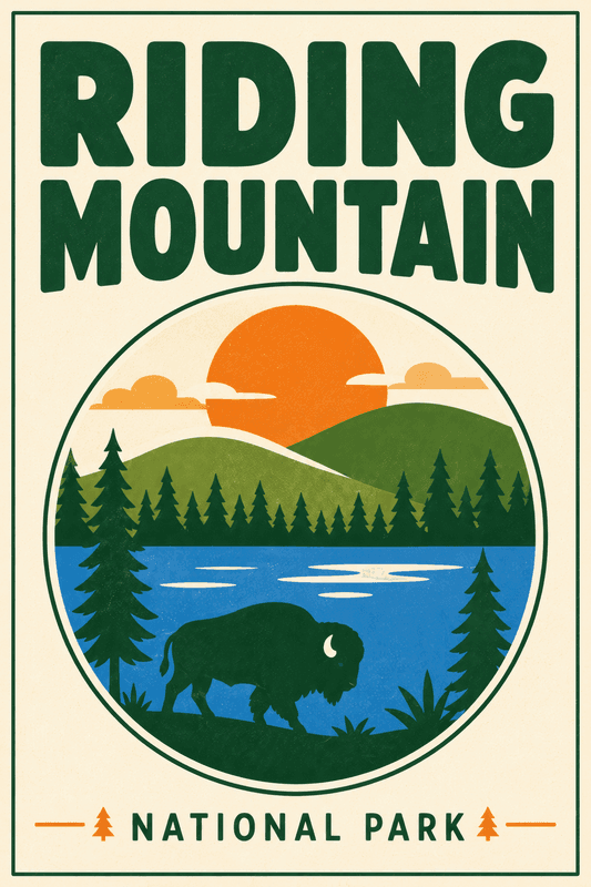 Affiche vintage Riding Mountain National Park – Poster de voyage rétro, Riding Mountain National Park, Canada, AMÉRIQUE DU NORD