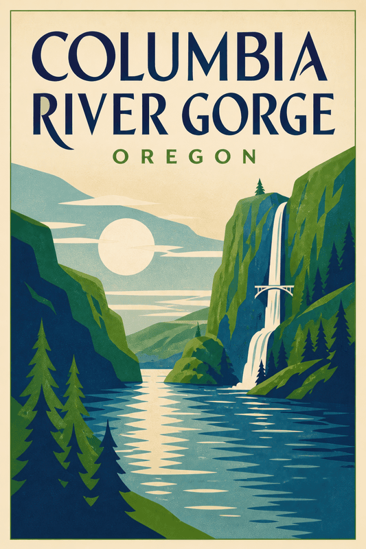 Affiche vintage Columbia River Gorge – Poster de voyage rétro, Columbia River Gorge, États-Unis, AMÉRIQUE DU NORD
