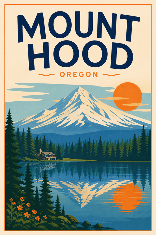 Affiche vintage Mount Hood – Poster de voyage rétro, Mount Hood, États-Unis, AMÉRIQUE DU NORD