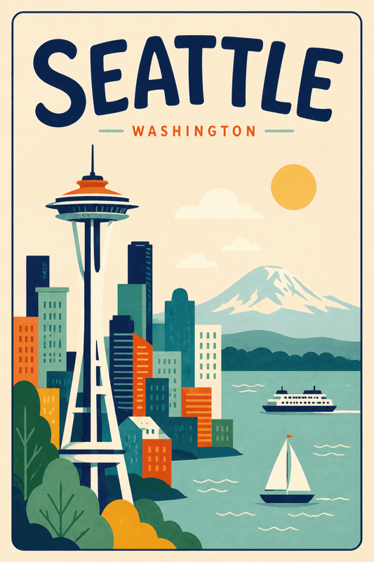Affiche vintage Seattle – Poster de voyage rétro, Seattle, États-Unis, AMÉRIQUE DU NORD