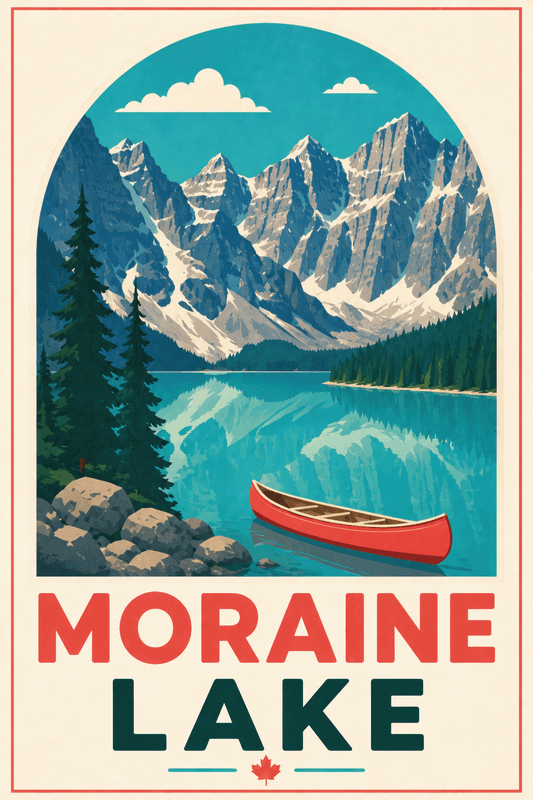Affiche vintage Moraine Lake – Poster de voyage rétro, Moraine Lake, Canada, AMÉRIQUE DU NORD