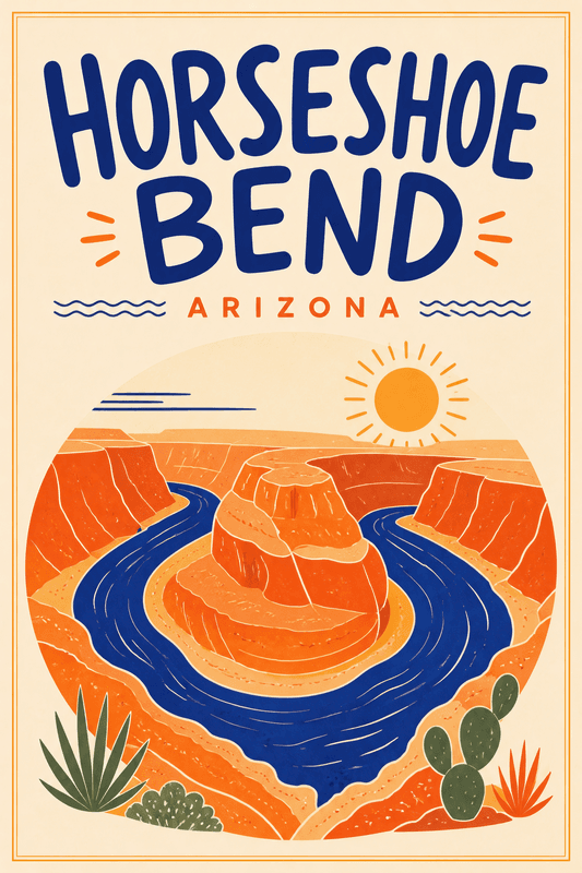 Affiche vintage Horseshoe Bend – Poster de voyage rétro, Horseshoe Bend, États-Unis, AMÉRIQUE DU NORD