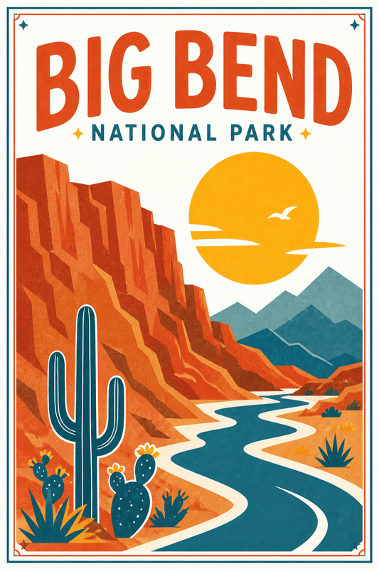 Affiche vintage Big Bend National Park – Poster de voyage rétro, Big Bend National Park, États-Unis, AMÉRIQUE DU NORD