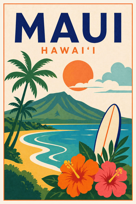 Affiche vintage Maui – Poster de voyage rétro, Maui, États-Unis, AMÉRIQUE DU NORD