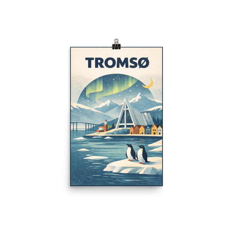 Affiche vintage Tromsø – Poster de voyage rétro, aurores boréales, NORVEGE