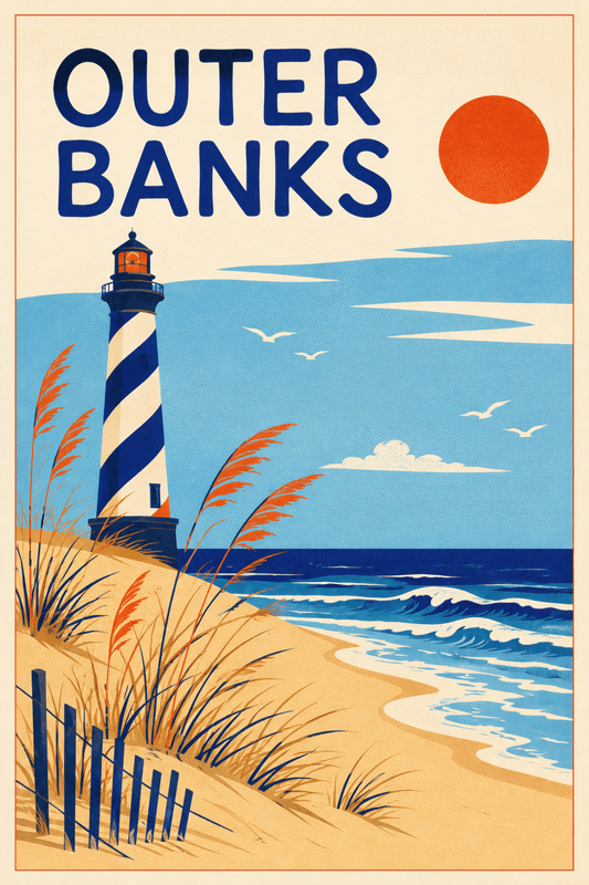 Affiche vintage Outer Banks – Poster de voyage rétro, Outer Banks, États-Unis, AMÉRIQUE DU NORD