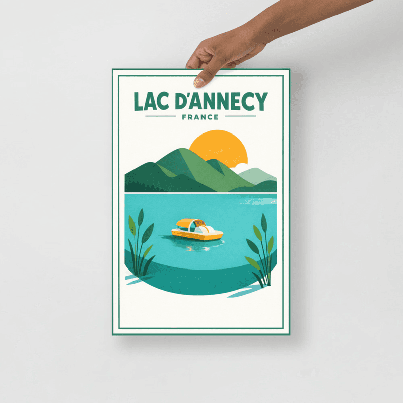 Affiche vintage Lac d'Annecy – Poster de voyage rétro, Voilier, Haute-Savoie, France