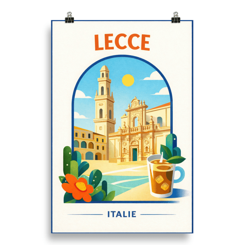 Affiche vintage Lecce – Poster de voyage rétro, Baroque, Café leccese, Puglia, Italie