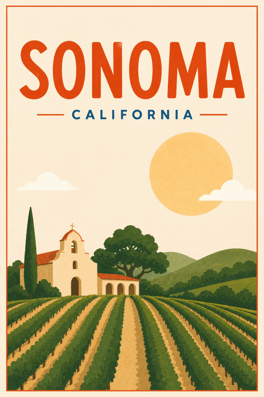 Affiche vintage Sonoma – Poster de voyage rétro, Sonoma, États-Unis, AMÉRIQUE DU NORD