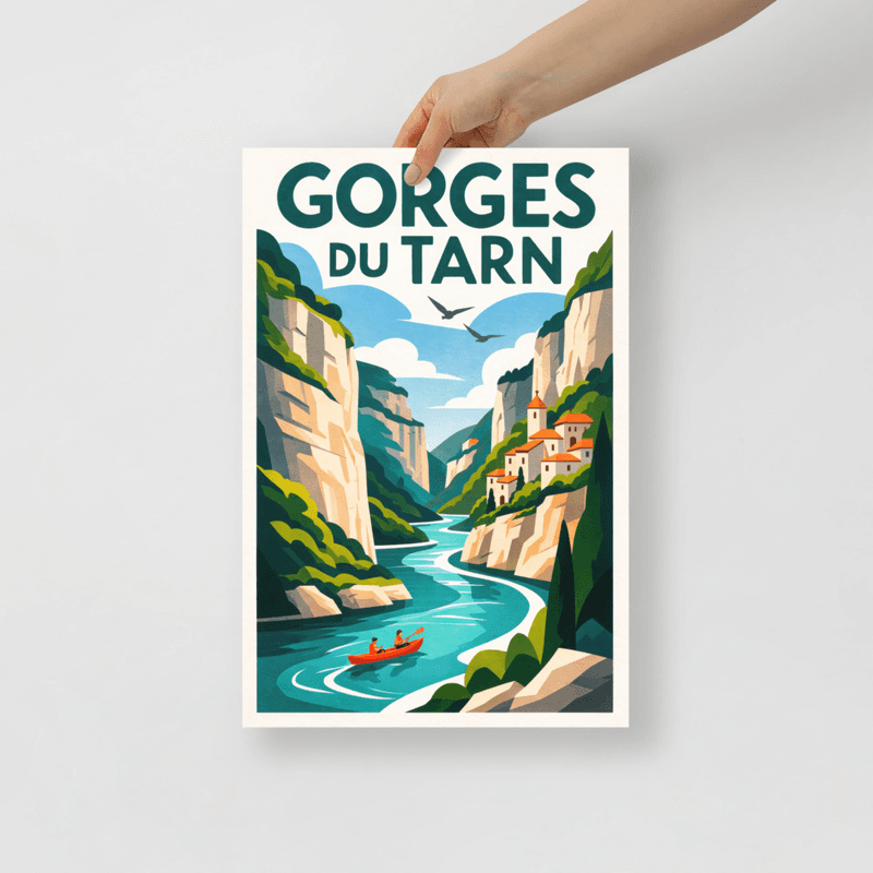 Affiche vintage Gorges du Tarn – Poster de voyage rétro, Canyon, Rivière, Occitanie, France