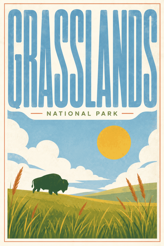 Affiche vintage Grasslands – Poster de voyage rétro, Grasslands, Canada, AMÉRIQUE DU NORD