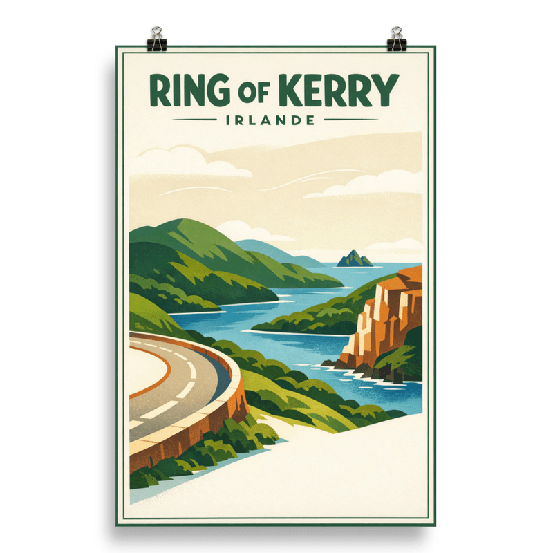 Affiche vintage Ring of Kerry – Poster de voyage rétro, Route Côtière du Kerry, IRLANDE