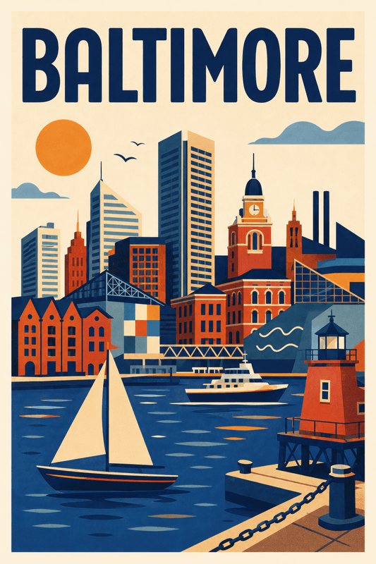 Affiche vintage Baltimore – Poster de voyage rétro, Baltimore, États-Unis, AMÉRIQUE DU NORD
