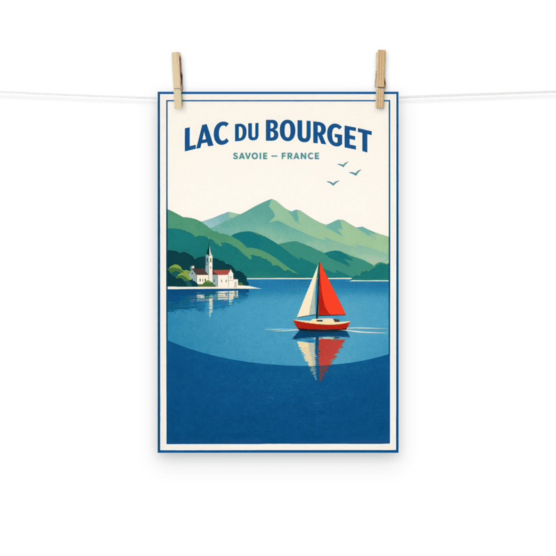 Affiche vintage Lac du Bourget – Poster de voyage rétro, Voilier, Savoie, France