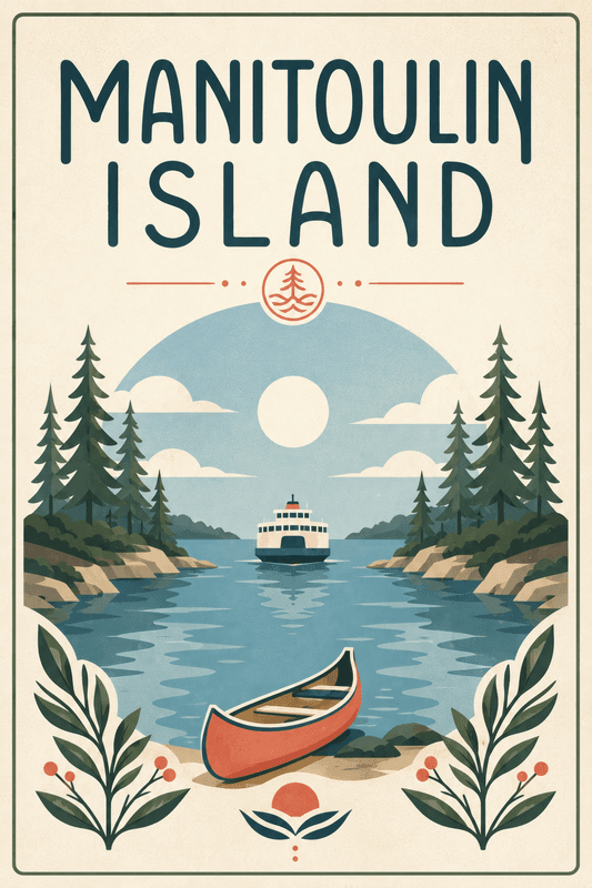 Affiche vintage Manitoulin Island – Poster de voyage rétro, Manitoulin Island, Canada, AMÉRIQUE DU NORD
