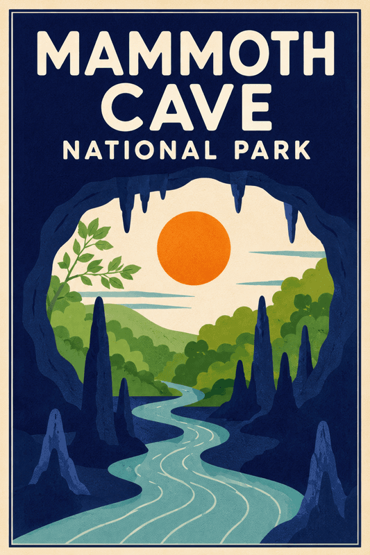 Affiche vintage Mammoth Cave National Park – Poster de voyage rétro, Mammoth Cave National Park, États-Unis, AMÉRIQUE DU NORD