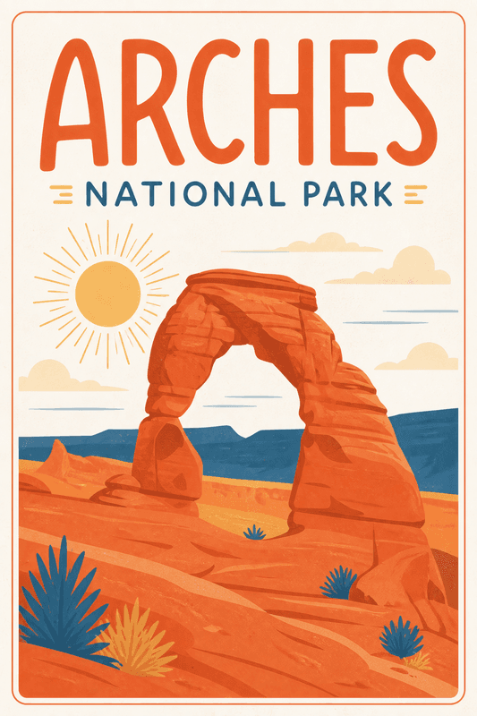 Affiche vintage Arches National Park – Poster de voyage rétro, Arches National Park, États-Unis, AMÉRIQUE DU NORD