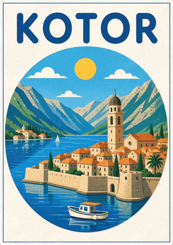 Affiche vintage Kotor – Poster de voyage rétro, Kotor, Monténégro, EUROPE