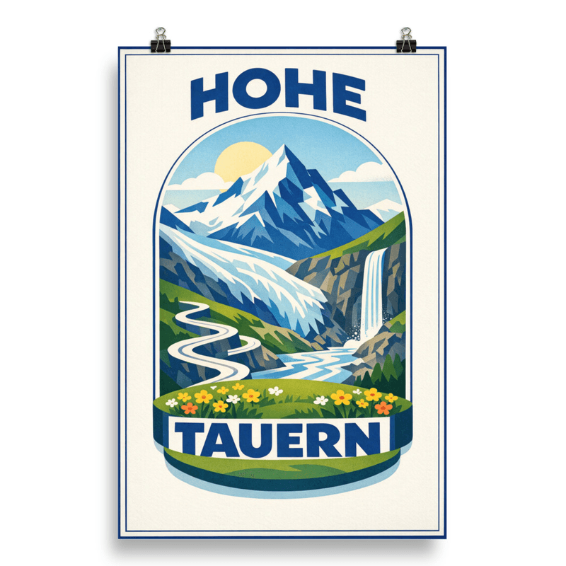 Affiche vintage Hohe Tauern – Poster de voyage rétro, Glacier et Montagnes Alpines, AUTRICHE
