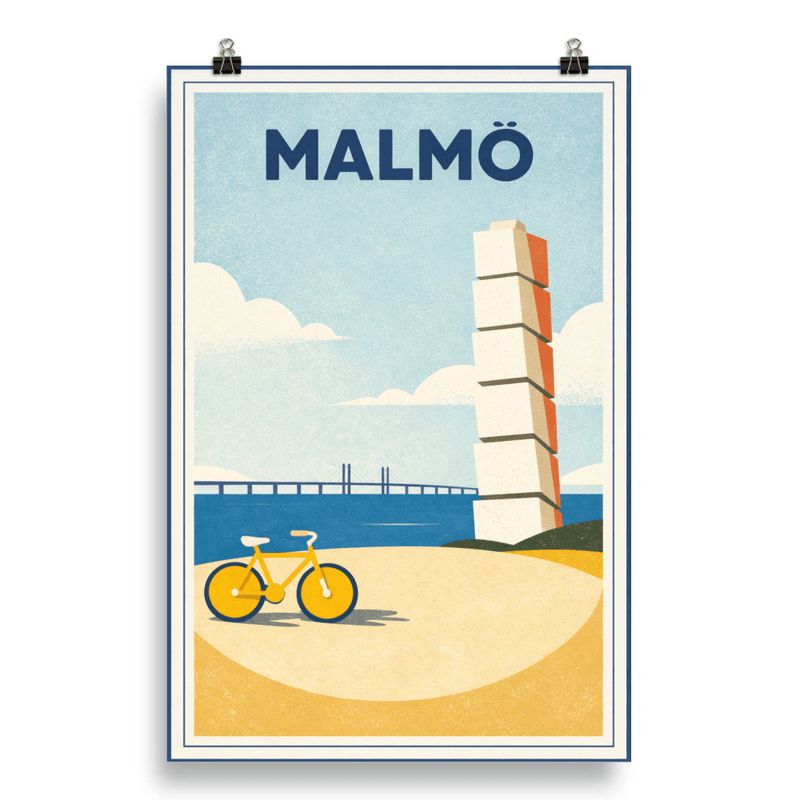 Affiche vintage Malmö – Poster de voyage rétro, pont de l’Øresund, SUEDE