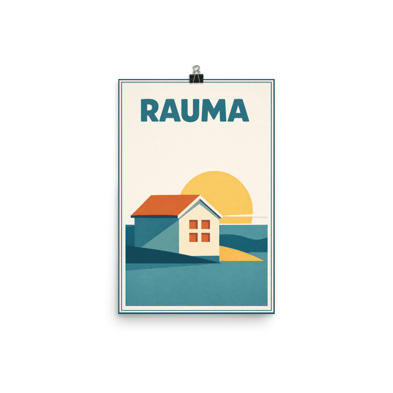 Affiche vintage Rauma – Poster de voyage rétro, Maisons en Bord de Mer, FINLANDE
