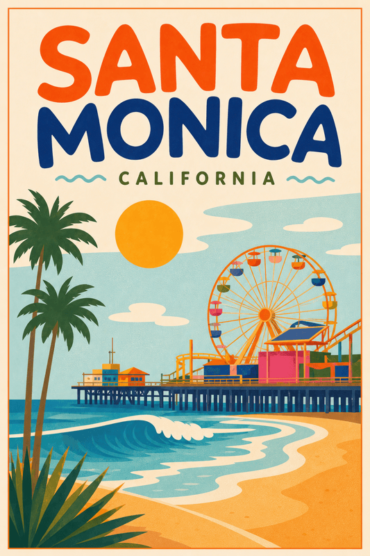 Affiche vintage Santa Monica – Poster de voyage rétro, Santa Monica, États-Unis, AMÉRIQUE DU NORD