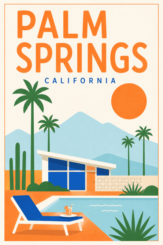 Affiche vintage Palm Springs – Poster de voyage rétro, Palm Springs, États-Unis, AMÉRIQUE DU NORD