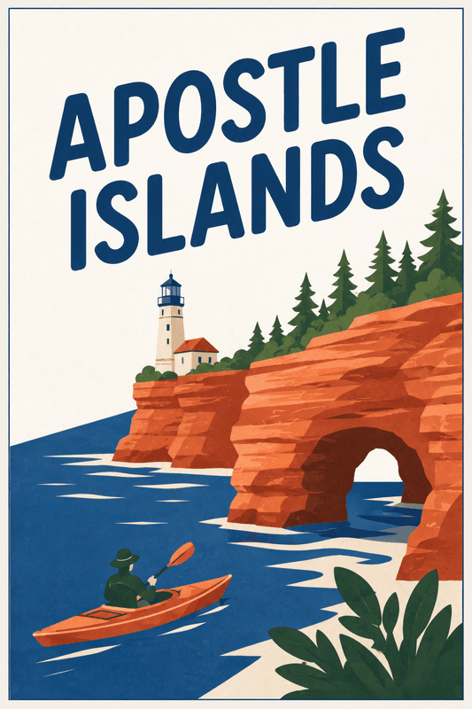Affiche vintage Apostle Islands – Poster de voyage rétro, Apostle Islands, États-Unis, AMÉRIQUE DU NORD