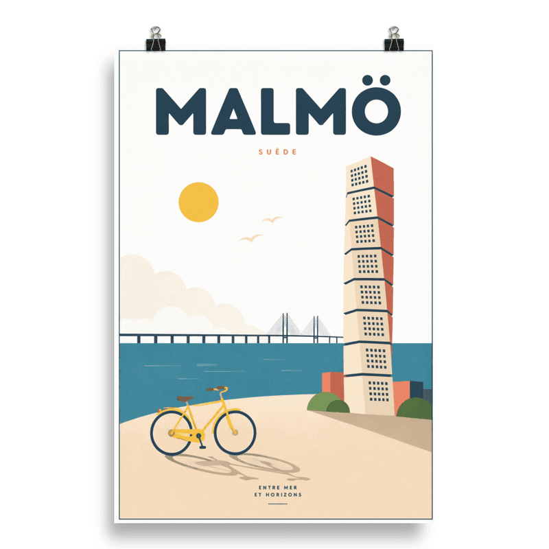 Affiche vintage Malmö – Poster de voyage rétro, Turning Torso, SUEDE