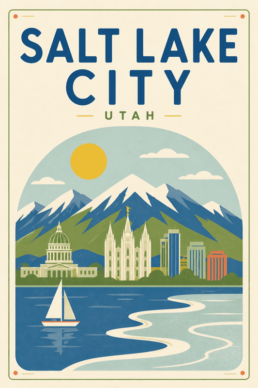 Affiche vintage Salt Lake City – Poster de voyage rétro, Salt Lake City, États-Unis, AMÉRIQUE DU NORD