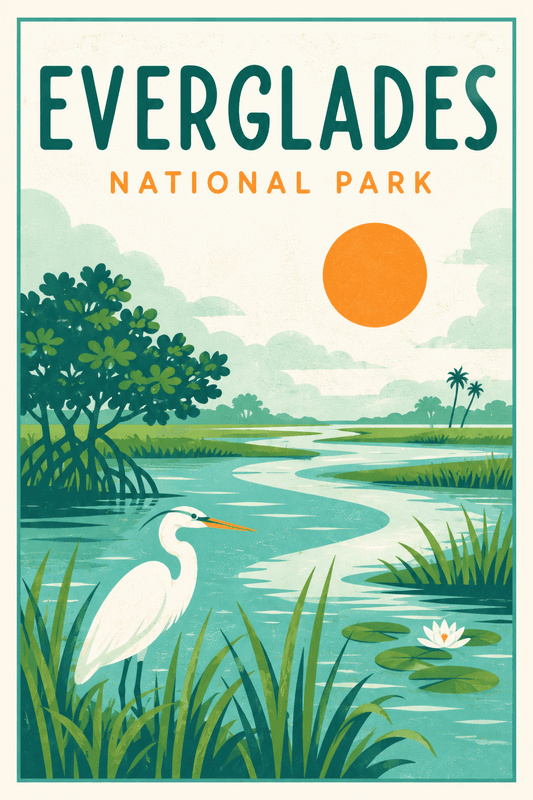 Affiche vintage Everglades National Park – Poster de voyage rétro, Everglades National Park, États-Unis, AMÉRIQUE DU NORD