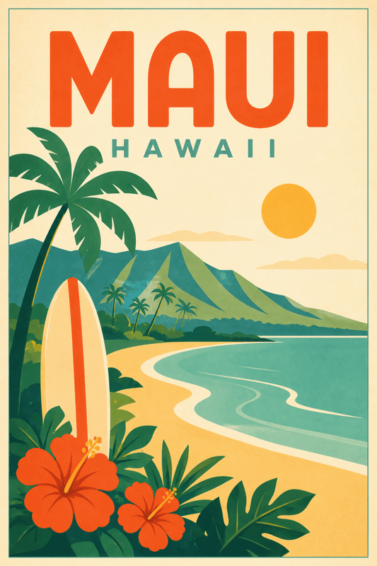 Affiche vintage Maui – Poster de voyage rétro, Maui, États-Unis, AMÉRIQUE DU NORD