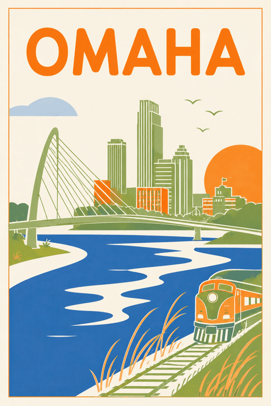 Affiche vintage Omaha – Poster de voyage rétro, Omaha, États-Unis, AMÉRIQUE DU NORD