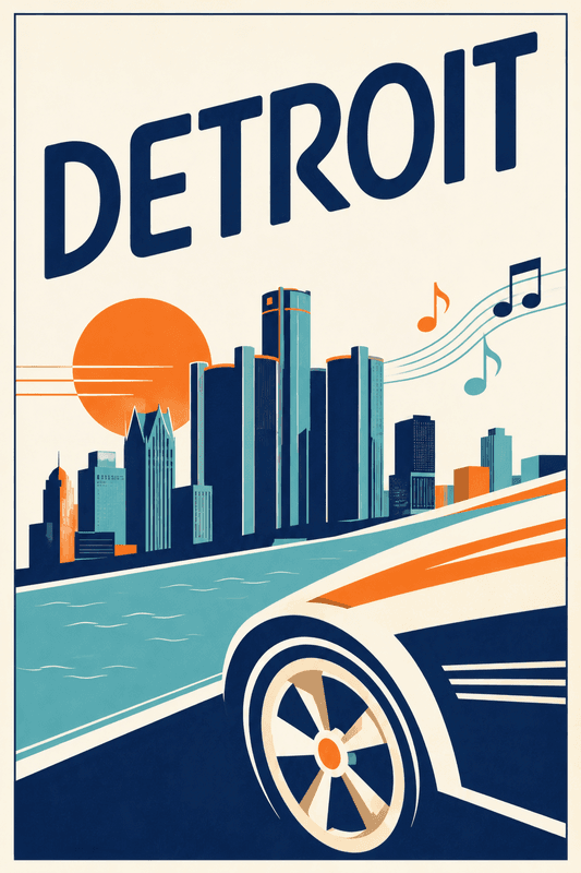 Affiche vintage Detroit – Poster de voyage rétro, Detroit, États-Unis, AMÉRIQUE DU NORD