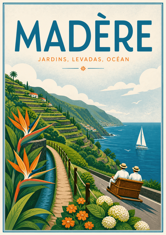 Affiche vintage Madère – Poster de voyage rétro, Madère, Portugal, EUROPE