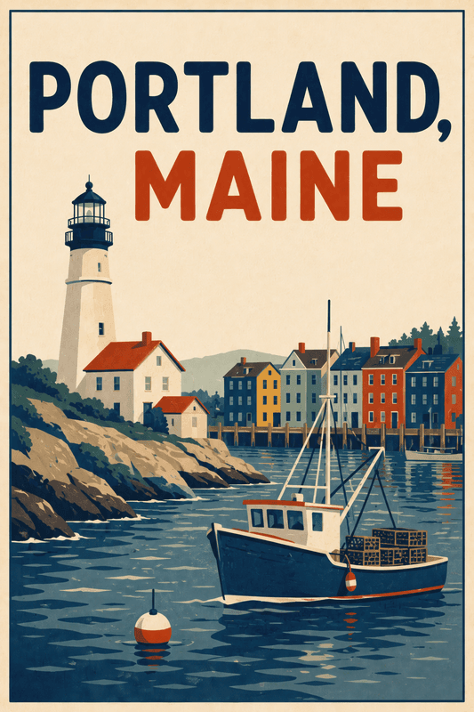 Affiche vintage Portland, Maine – Poster de voyage rétro, Portland, Maine, États-Unis, AMÉRIQUE DU NORD