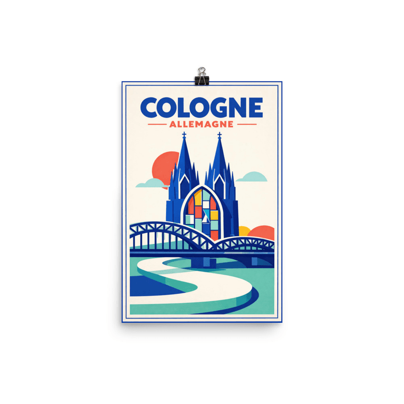 Affiche vintage Cologne – Poster de voyage rétro, Cathédrale Dom et Pont du Rhin, ALLEMAGNE